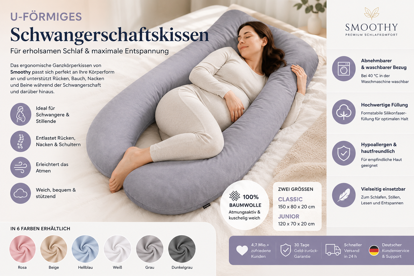 Schwangerschaftskissen in U-Form – Ergonomisches Seitenschläfer Still & Lagerungskissen für Schwangere und Stillende