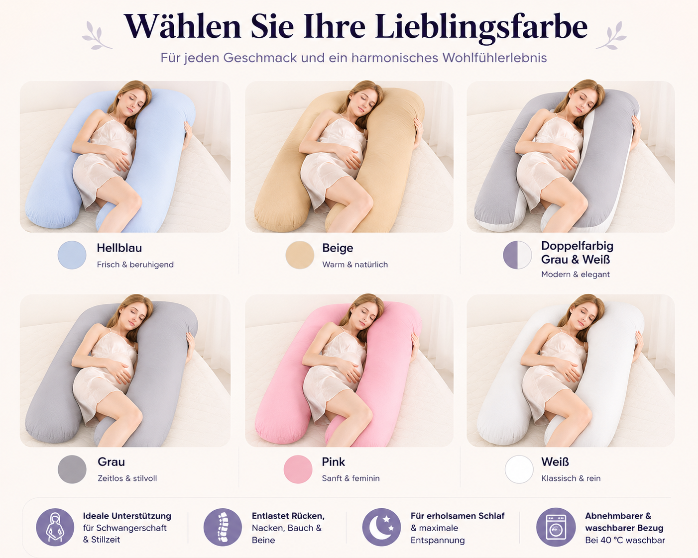 Schwangerschaftskissen in U-Form – Ergonomisches Seitenschläfer Still & Lagerungskissen für Schwangere und Stillende
