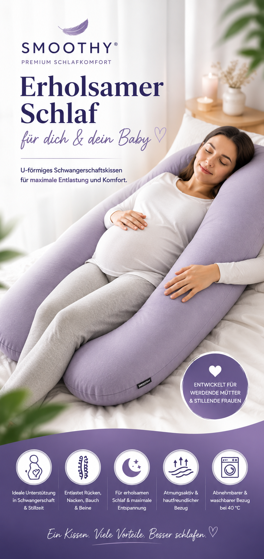 Schwangerschaftskissen in U-Form – Ergonomisches Seitenschläfer Still & Lagerungskissen für Schwangere und Stillende