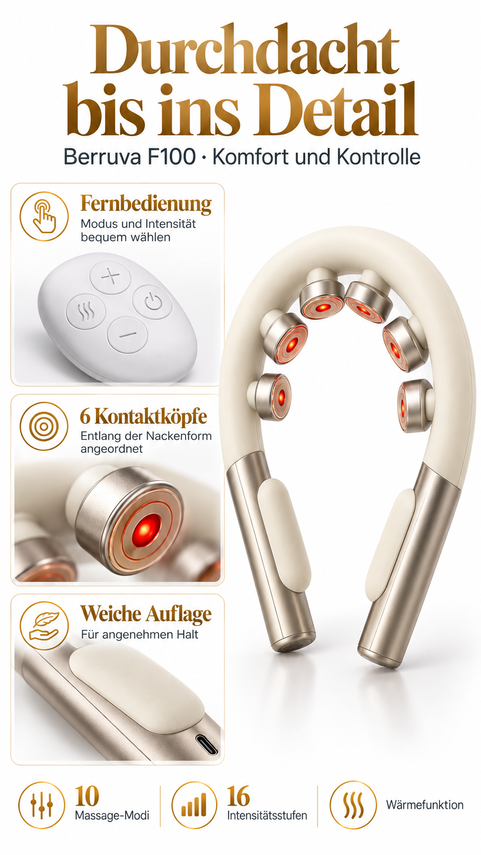 EMS Nackenmassagegerät mit Wärmefunktion – 10 Modi & 16 Intensitätsstufen