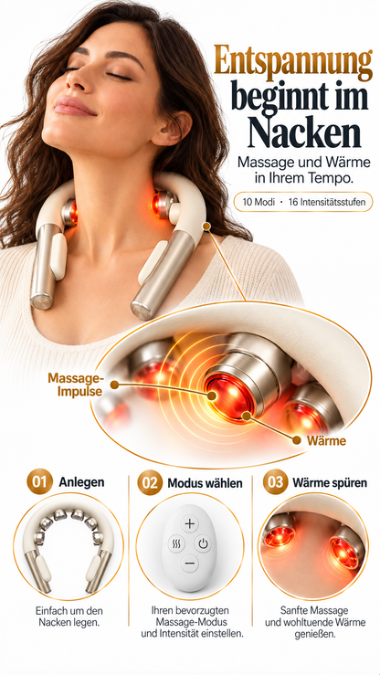 EMS Nackenmassagegerät mit Wärmefunktion – 10 Modi & 16 Intensitätsstufen