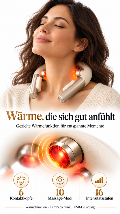 EMS Nackenmassagegerät mit Wärmefunktion – 10 Modi & 16 Intensitätsstufen
