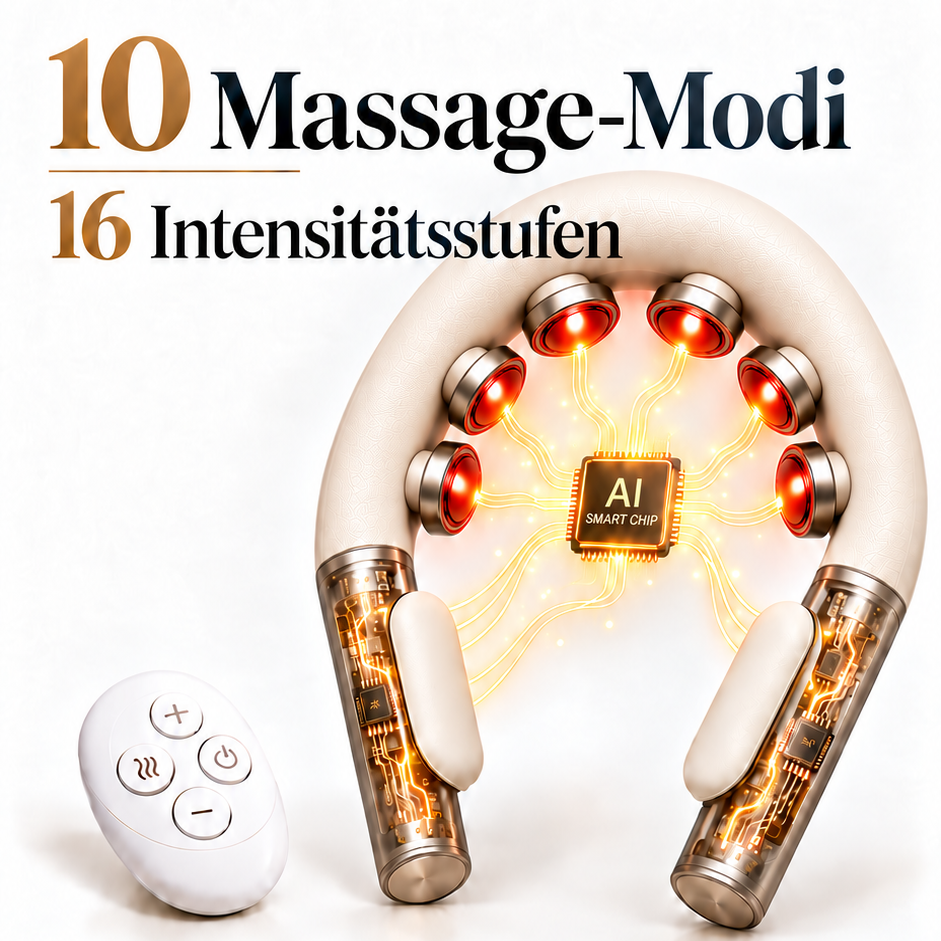 EMS Nackenmassagegerät mit Wärmefunktion – 10 Modi & 16 Intensitätsstufen